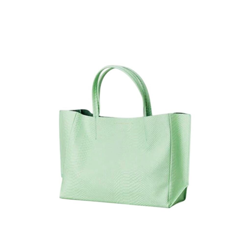 Ampersand as Apostrophe Sideways Tote Mint Python Leather Detachable Clutch - Picture 2 of 4